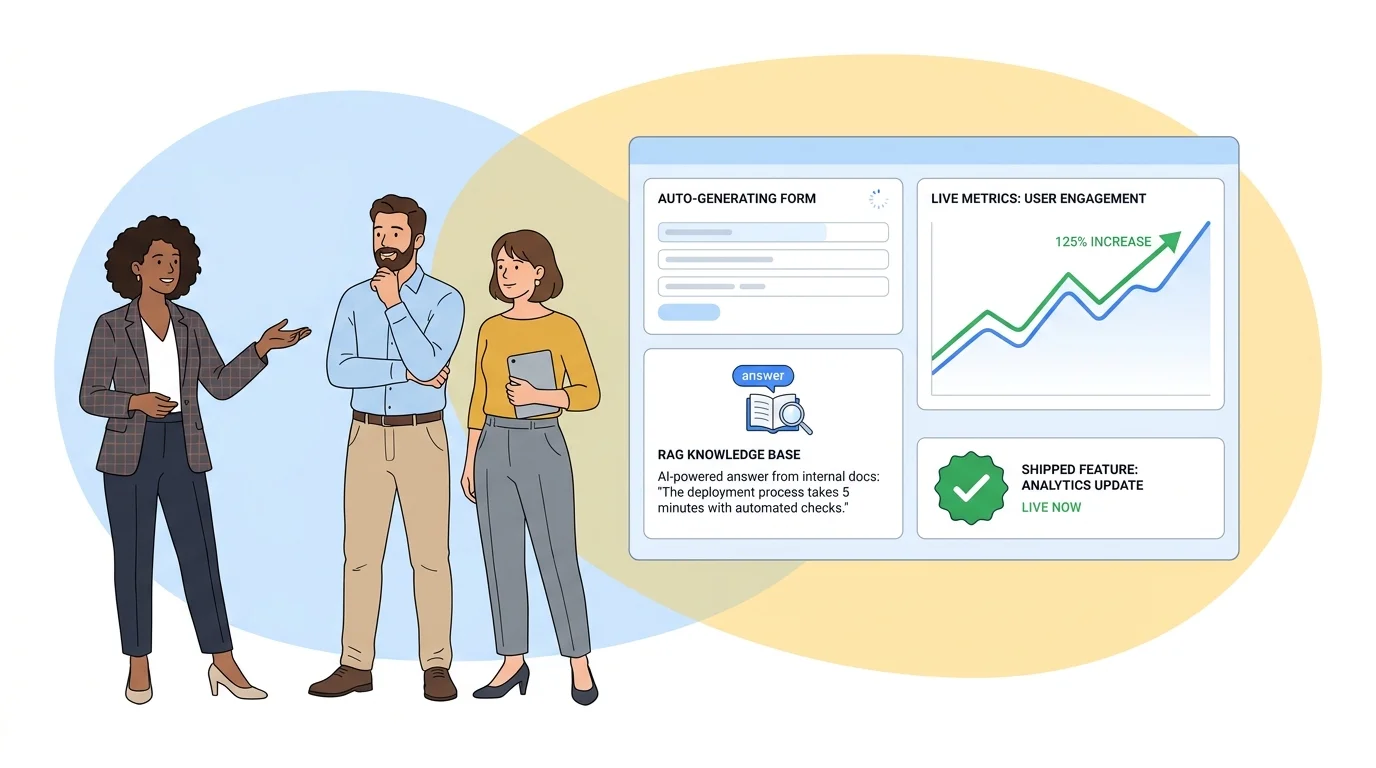 A software engineering team building and reviewing AI features inside a product dashboard